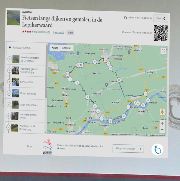Foto van de fietsroute langs dijken en gemalen in de Lopikerwaard